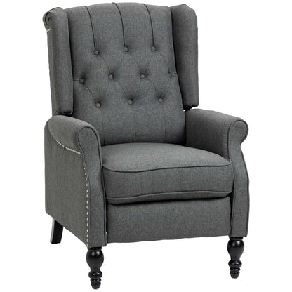 HOMCOM Wingback Reclining Chair with Footrest, Button Tufted Recliner Chair with Rolled Armrests for Living Room, Dark Grey