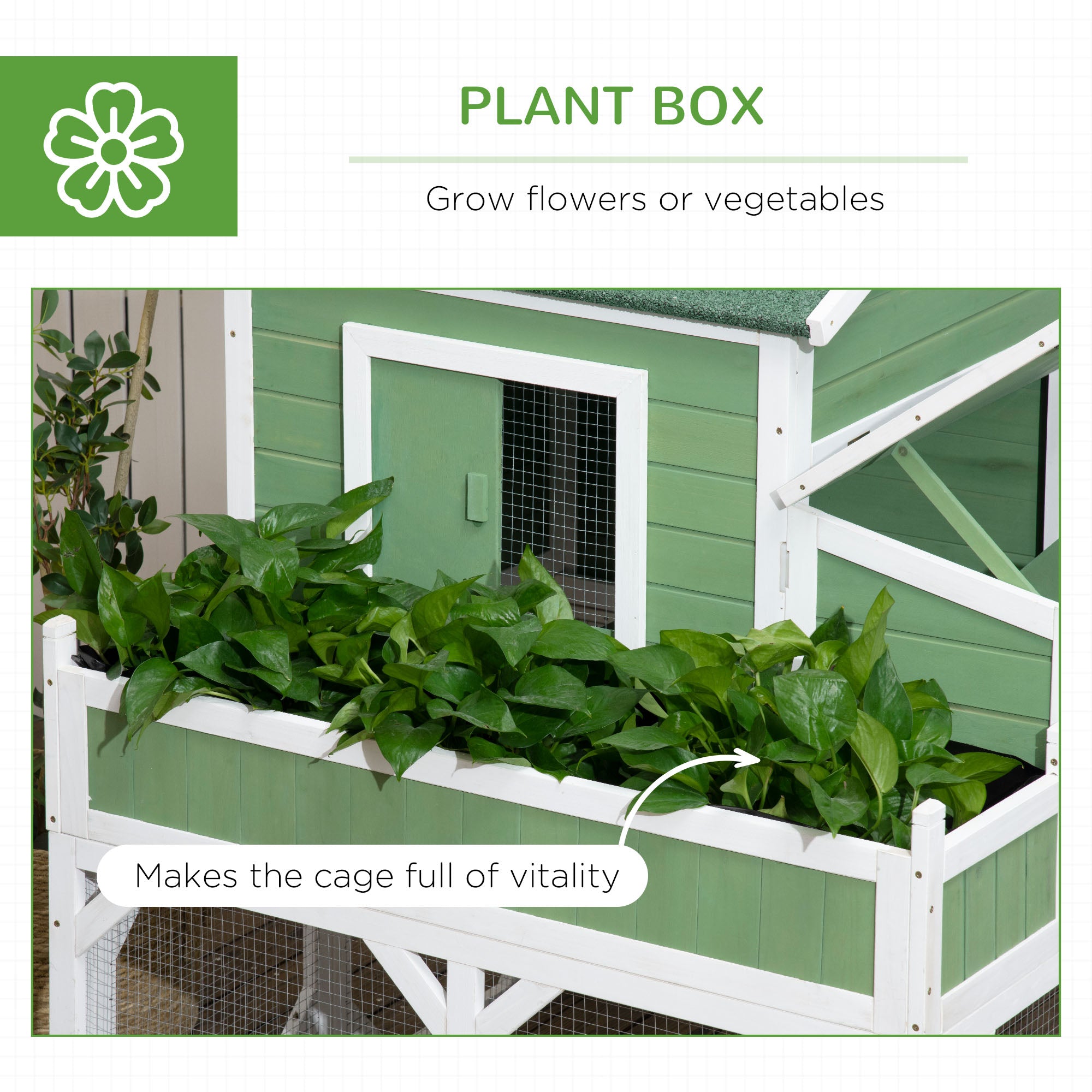 PawHut 42" Wooden Chicken Coop with Garden Space, Run Cage for 2-4 Chickens, Green