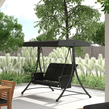Outsunny 3 Person Outdoor Porch Swing Chair with Adjustable Canopy, Black
