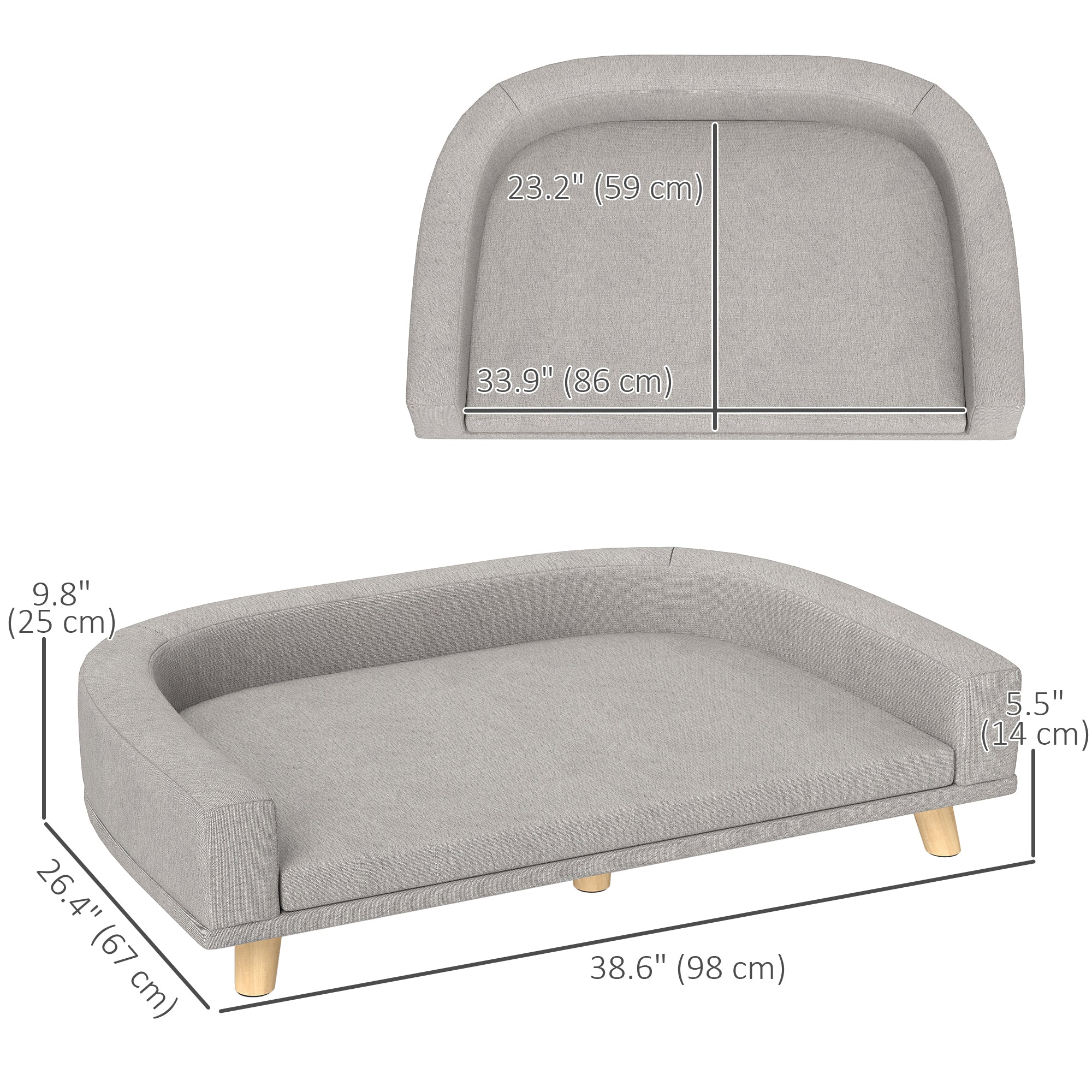 PawHut Dog Sofa for Large Dogs with Washable Cover, Anti-slip Foot Pads, Grey