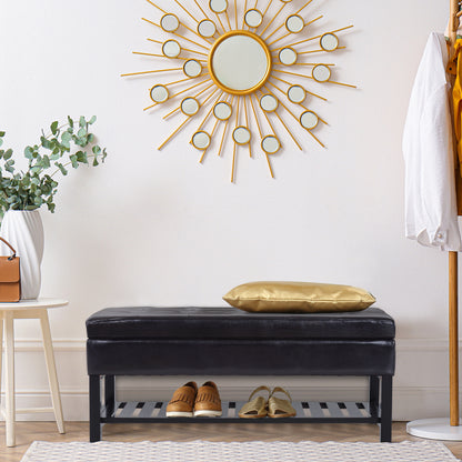 HOMCOM 44" PU Leather Tufted Ottoman Shoe Bench Storage Chest Hallway Brown