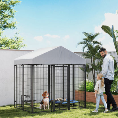 PawHut Outdoor Dog Kennel with Waterproof UV-Resistant Cover, for Medium and Small Dogs, 6' x 4' x 6', Silver