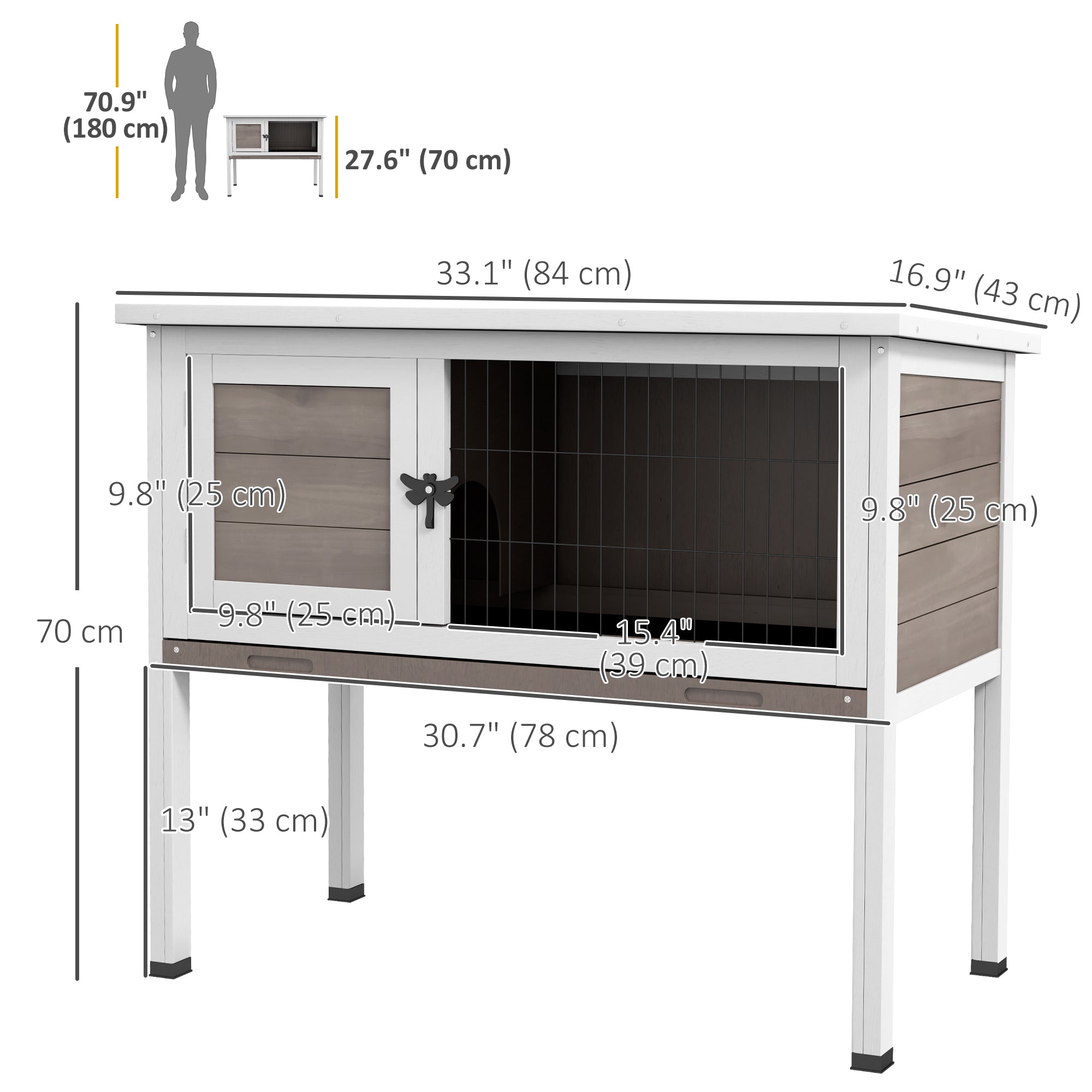 PawHut Wooden Rabbit Hutch with Openable Asphalt Roof, Tray, Brown
