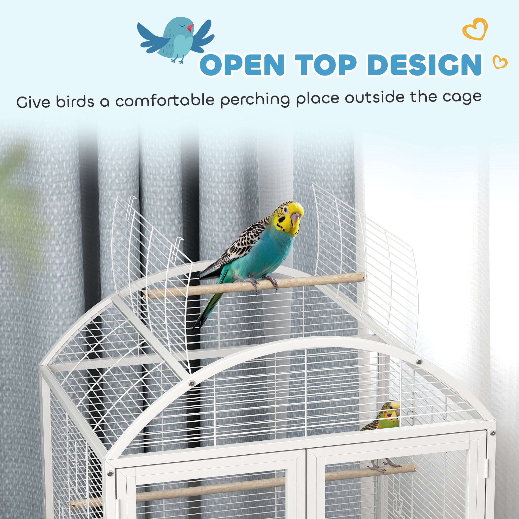 PawHut 30 Inch Open Top Bird Cage with Rolling Stand, Removable Tray, Food Container for Medium Small Bird, Finches, Dark Grey