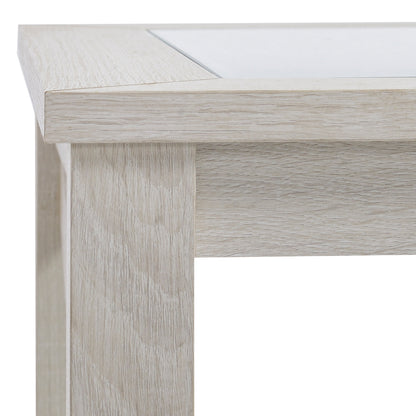 HOMCOM Farmhouse Coffee Table with Tempered Glass Table Top, 2-tier Center Table with Bottom Storage Shelf for Living Room, Bedroom