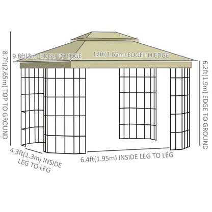 Outsunny 12'x10' Soft-top Patio Gazebo Canopy Steel Gazebo with Double Vented Roof, Mosquito Netting, Beige