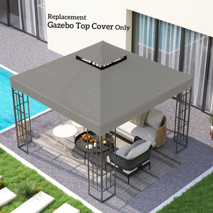 Outsunny 10' x 10' Gazebo Canopy Replacement Cover, 2-Tier Garden Gazebo Roof Replacement, UPF30+, TOP COVER ONLY, Grey