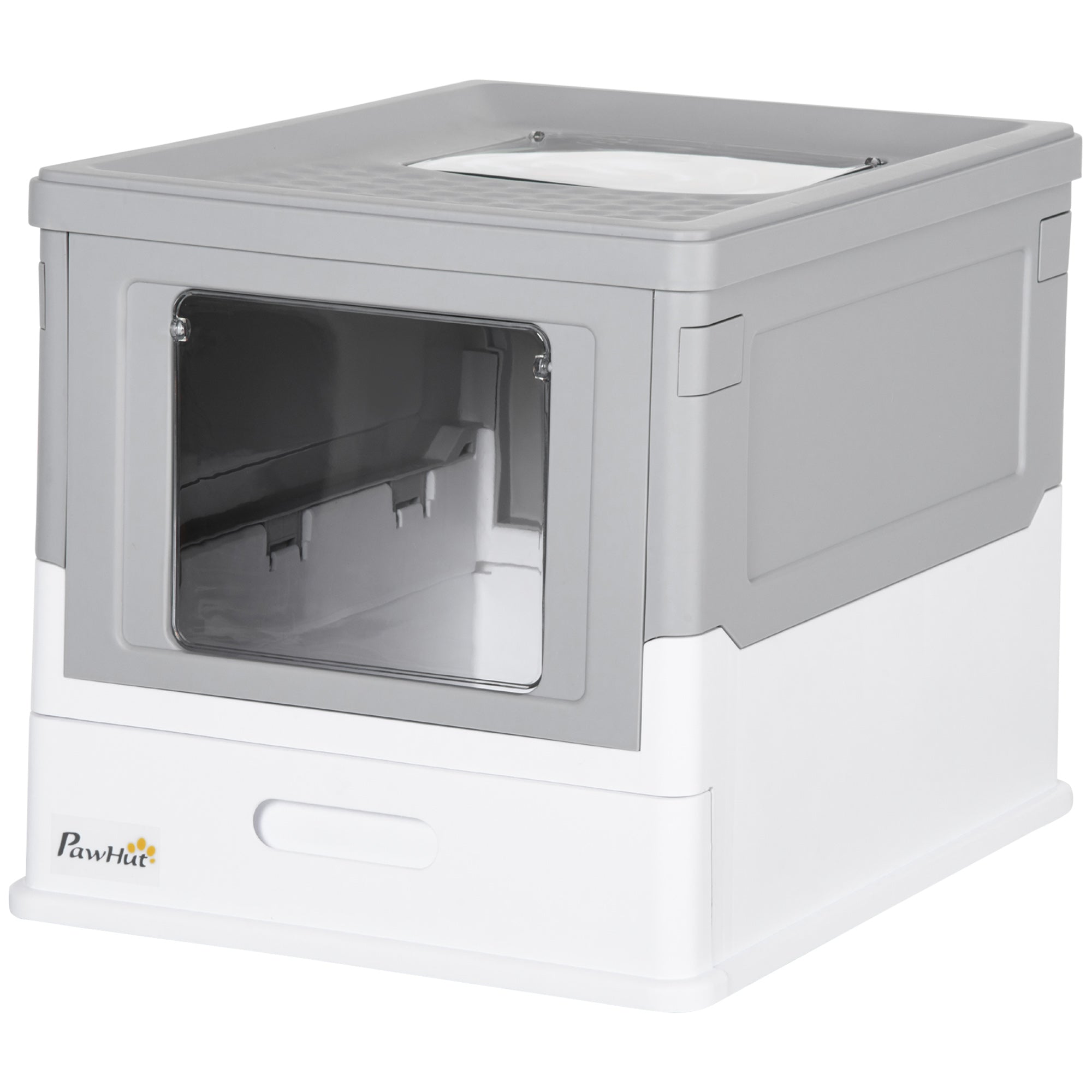PawHut Top Entry Enclosed Kitty Litter Box with Scoop, Tray, Front Entry, Large Space, Foldable, Portable, Grey