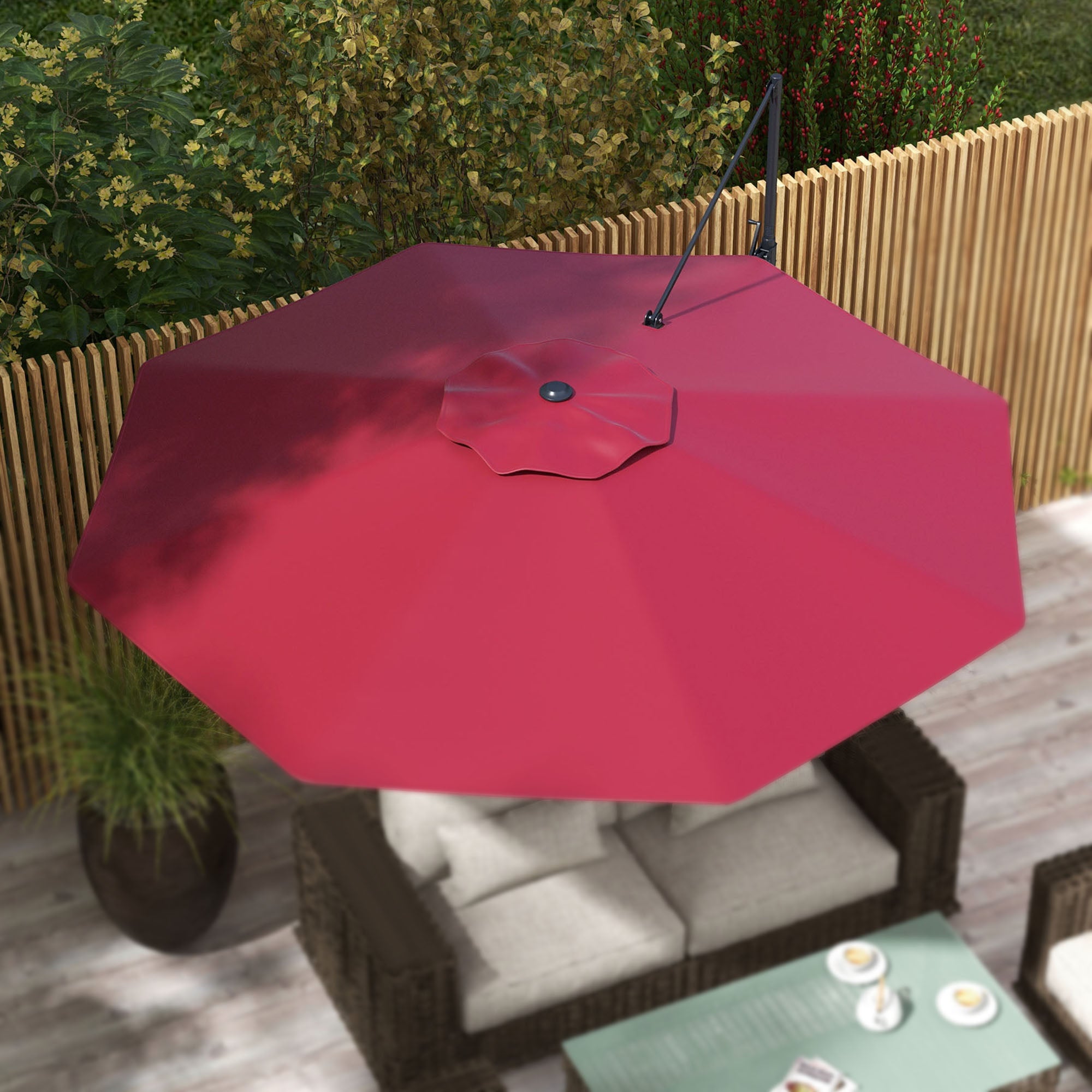 Outsunny 10 FT Cantilever Umbrella, Aluminum Hanging Offset Umbrella with 360°Rotation, Crank, Tilt, Cross Base, Red