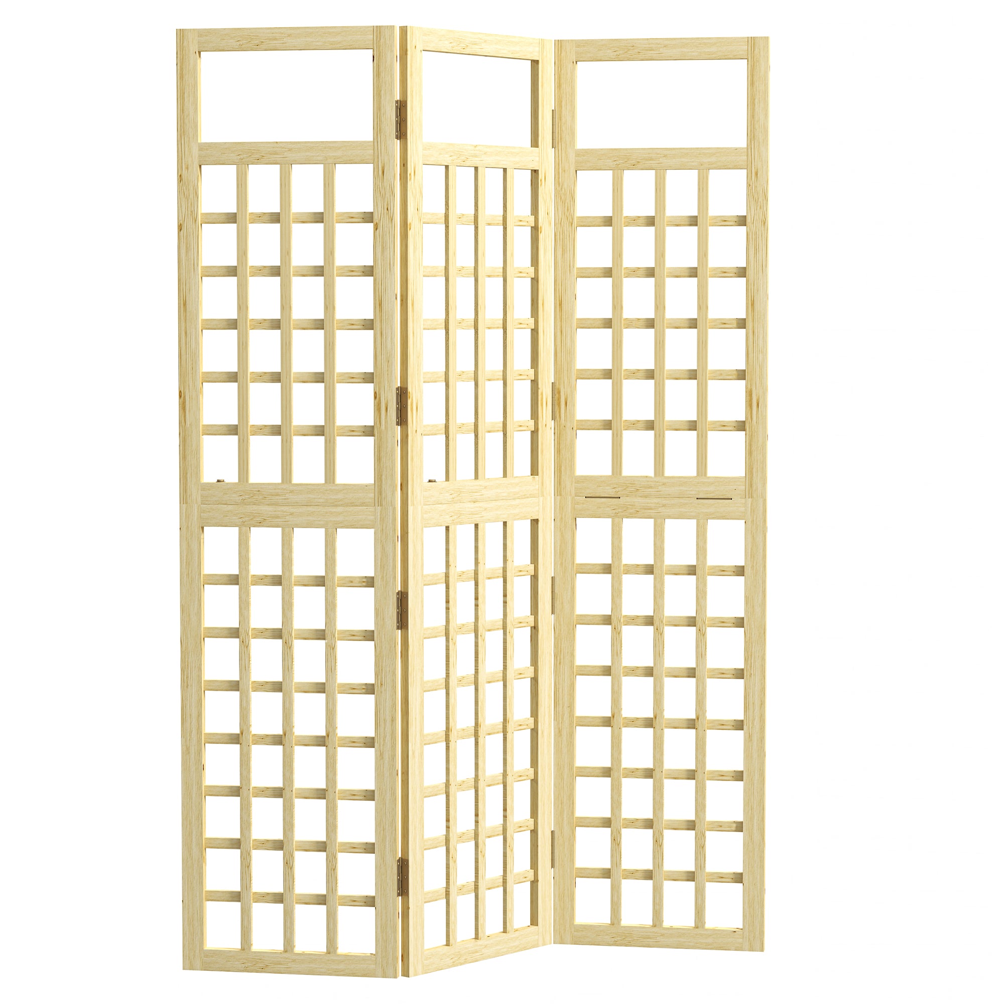 Outsunny 3 Panel Outdoor Wood Privacy Screen, Folding Room Divider/Trellis for Home, Patio, 47.2" x 66.9", Natural Wood
