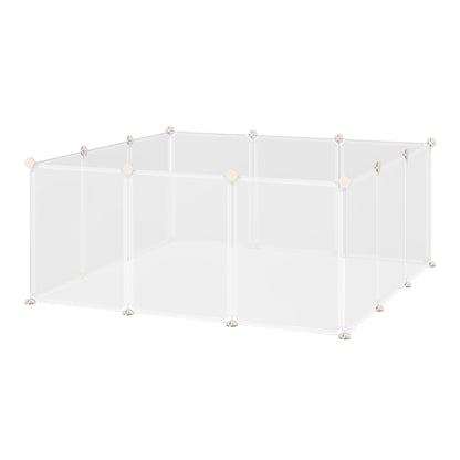 PawHut Small Animal Cage Plastic Chinchilla Cage 12 Panels for Bunny Chinchilla Guinea Pig, 18" x 14", White