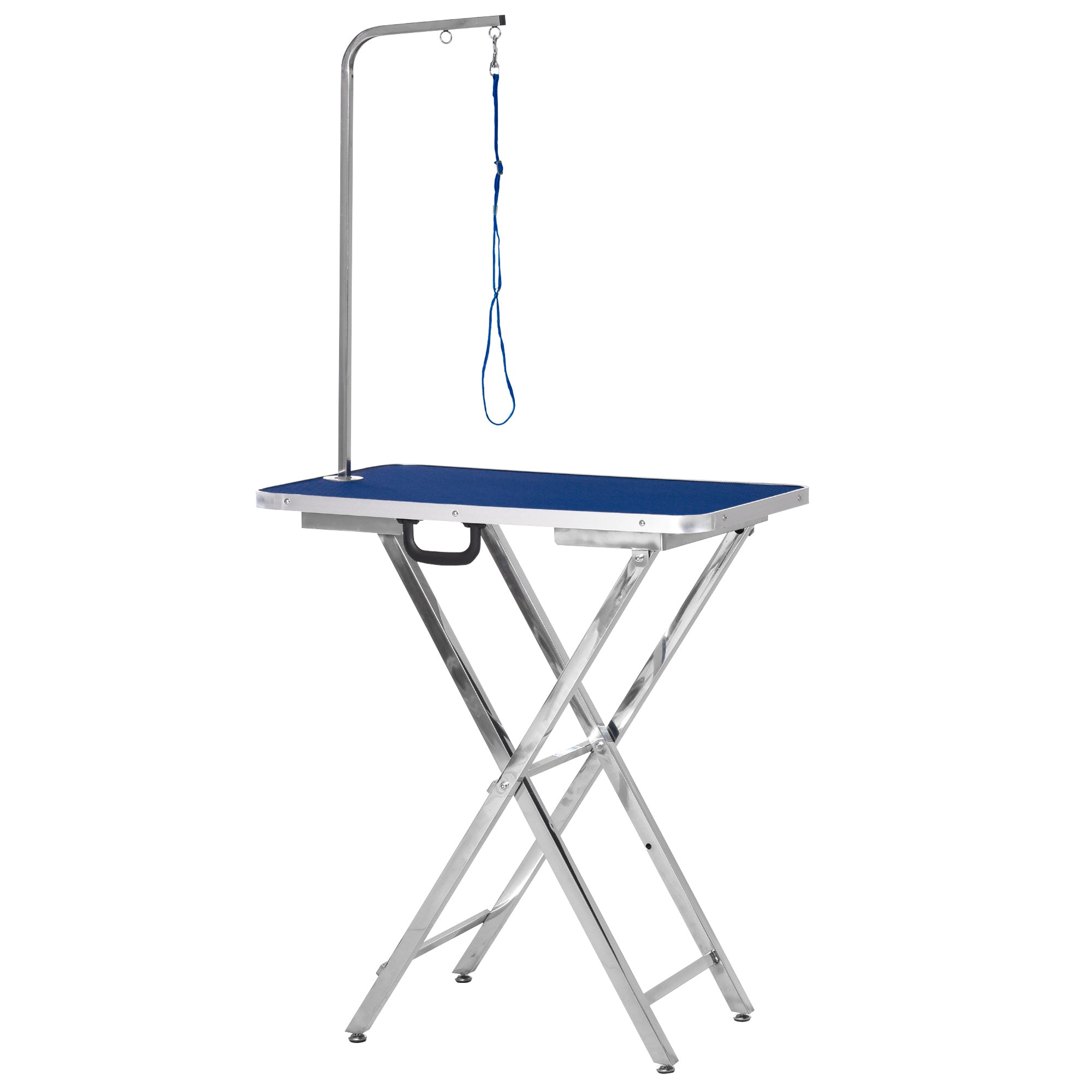 PawHut 28" Foldable Dog Grooming Table with Adjustable Arm, Non-Slip Surface for Medium Small Dogs, Cats, Blue