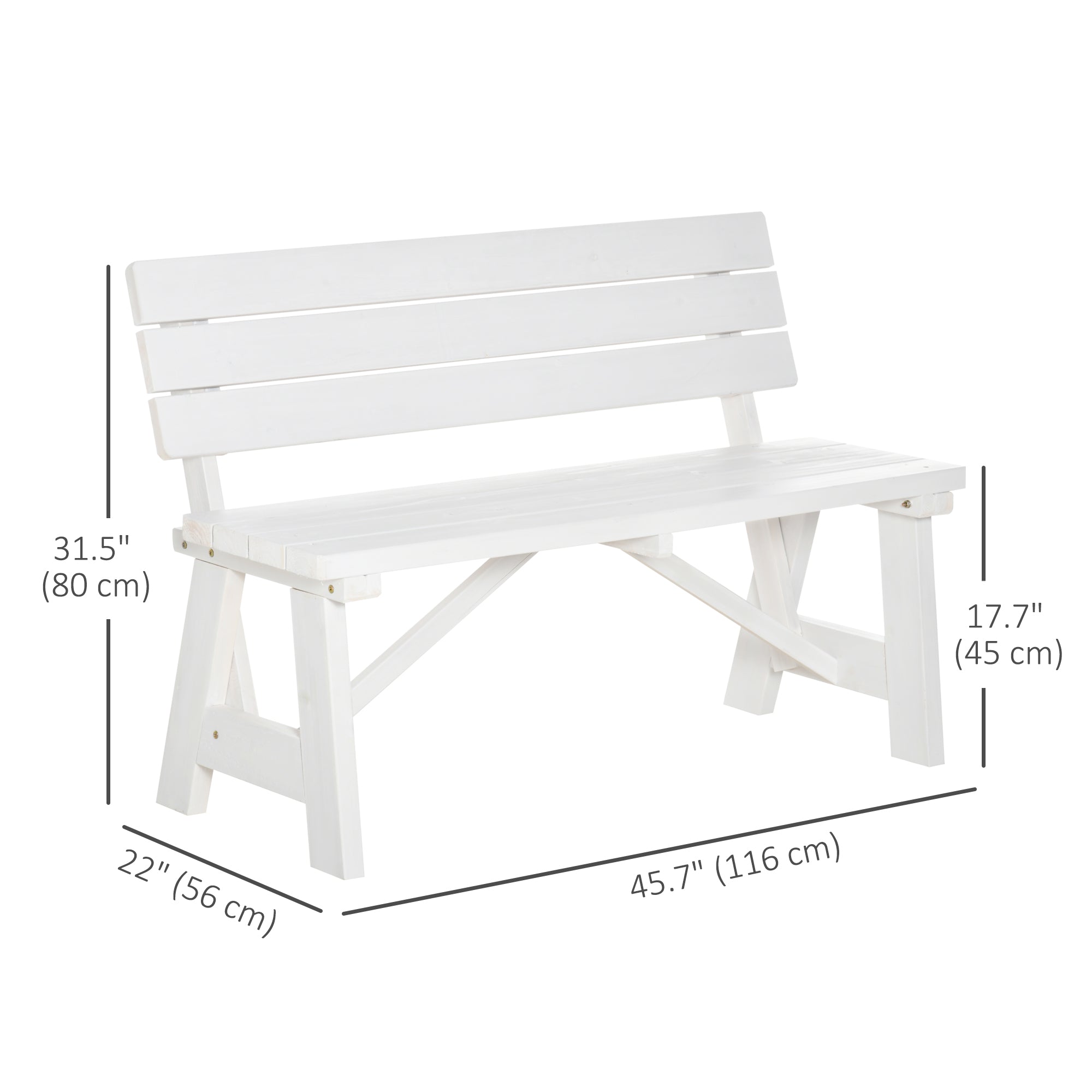 Outsunny Wooden Garden Bench for Outdoor, 2-person Patio Bench, Loveseat Furniture for Lawn, Deck, Yard, Porch and Entryway, White