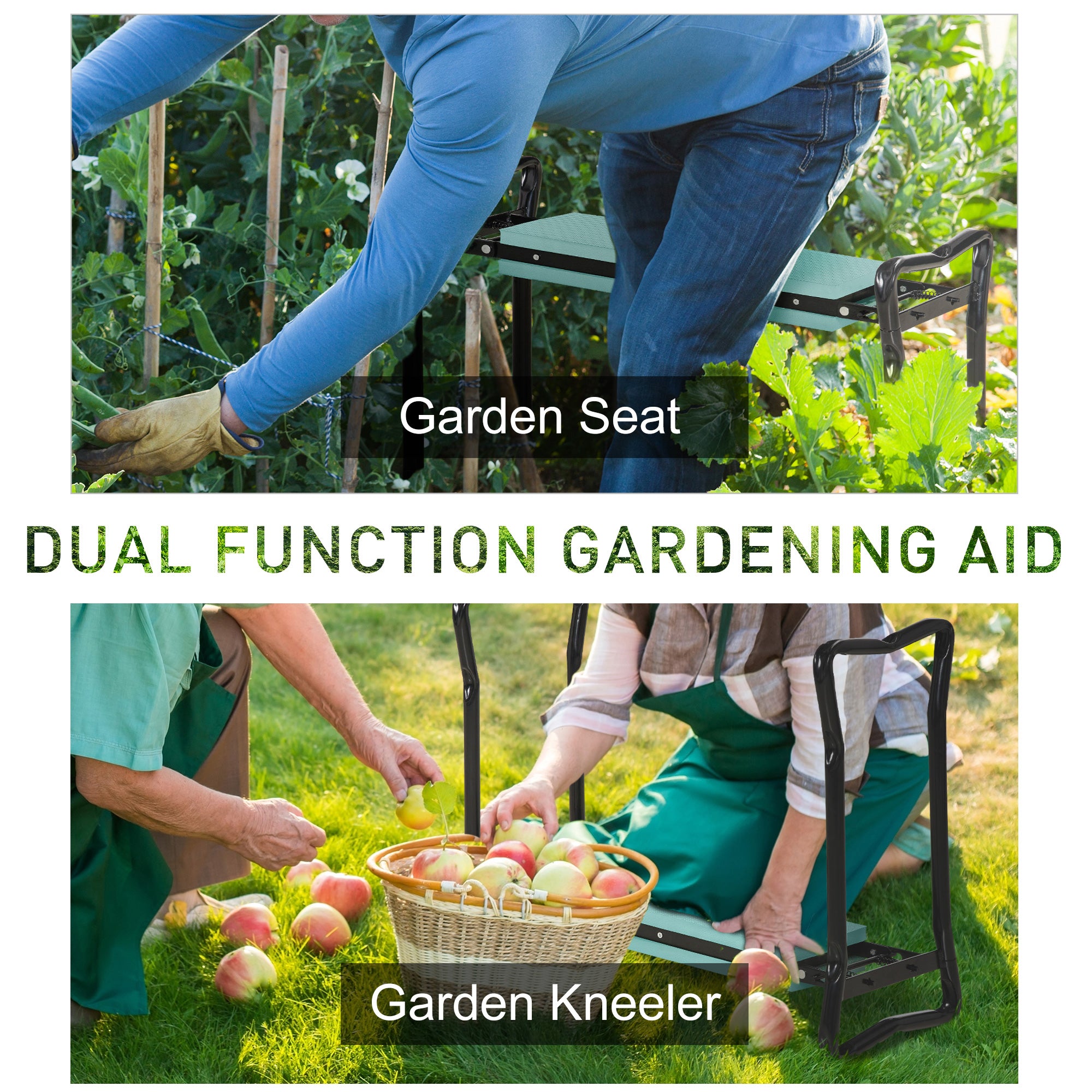 Outsunny Garden Kneeler and Seat Stool, Folding Gardening Stool Kneeling Chair with Thicken Pad and Handles