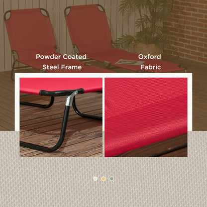 Outsunny Set of 2 Folding Outdoor Lounge Chair, Sun Tanning Chairs with Reclining Back, Breathable Mesh for Beach Patio, Red