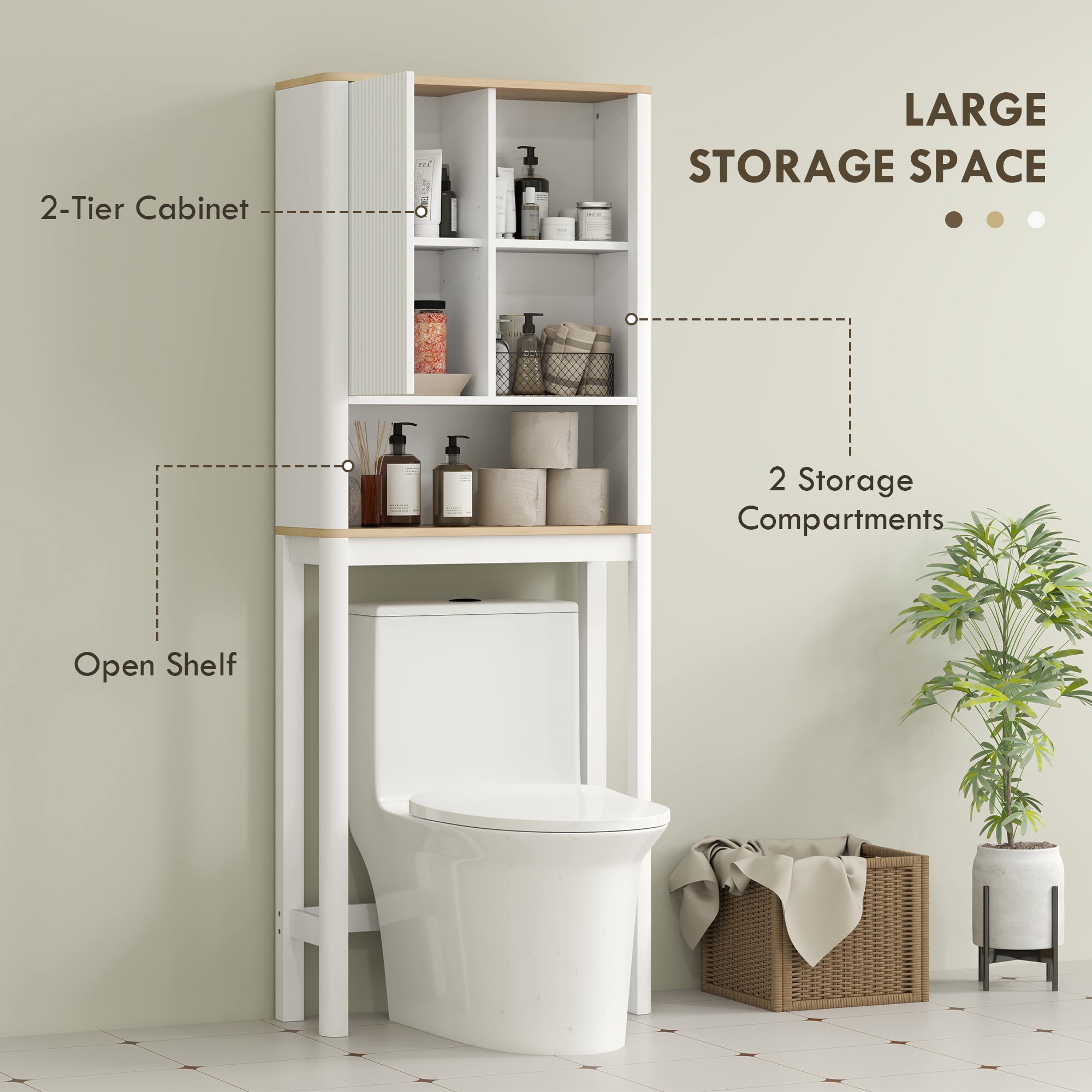 HOMCOM Over The Toilet Storage Cabinet, Bathroom Space Saver Cabinet with Adjustable Shelf, Bathroom Organizer, White