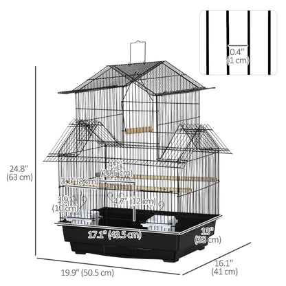 PawHut 25" Bird Cage with Perch, Swing, Food Container, Slide-out Tray, Handle, Parrot Cage for Finches, Canaries, Budgies