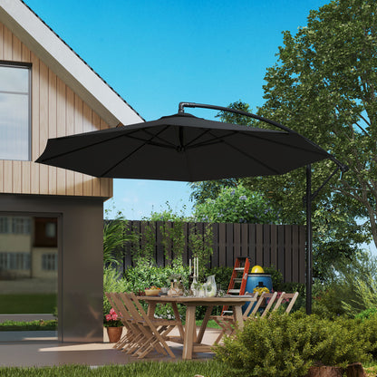 Outsunny 9.7ft Offset Patio Umbrella Garden Hanging Parasol Banana Cantilever Umbrella with Base, Crank, Black