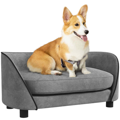 PawHut Pet Sofa Dog Couch for Small to Medium Sized Dogs with Soft Cushion, Removable Washable Cover, Velvet Touch, Grey