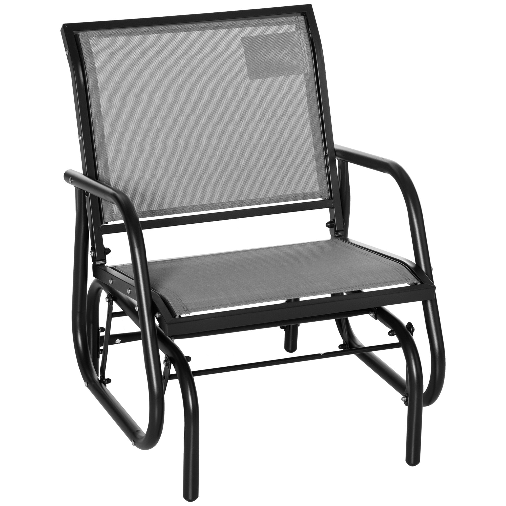Outsunny Patio Glider with Breathable Mesh Fabric Seat & Backrest, Metal Frame Outdoor Glider Swing Chair with Armrests, Grey