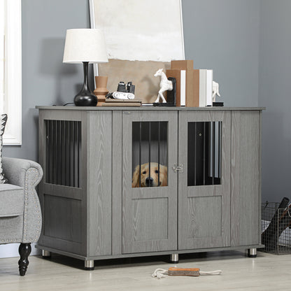 PawHut Dog Crate Furniture with Lockable Magnetic Door, Adjustable feet for Extra Large, Medium & Small Dogs, Indoor Use, Grey