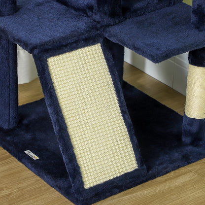 PawHut 54" Cat Tree, Multi-Level Cat Tower with Scratching Posts, Cat Condos, Bed, Platforms, Ramp, Toy Ball, Dark Blue