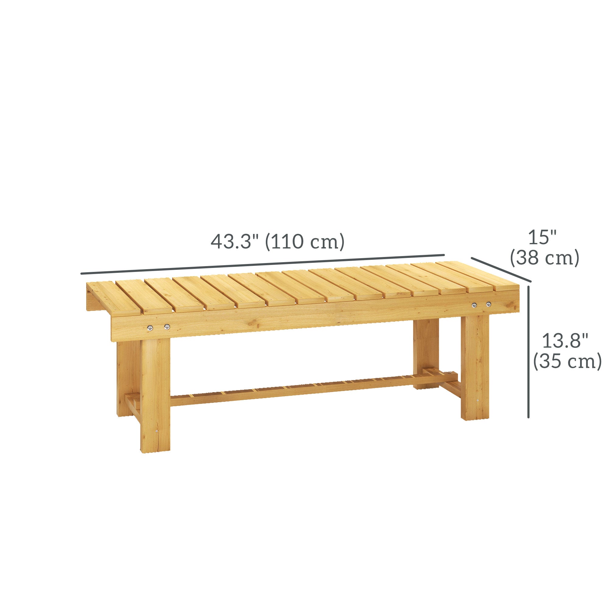 Outsunny 43.25" Outdoor Wood Garden Bench Backless Patio Fir Wood Loveseat Backyard Park Double Seat 2 Person Armless Chair Deck Furniture, Natural