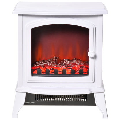 HOMCOM Electric Fireplace Heater, Freestanding Fireplace Stove with Realistic Flame Effect, Overheat Safety Protection, 750W/1500W, White