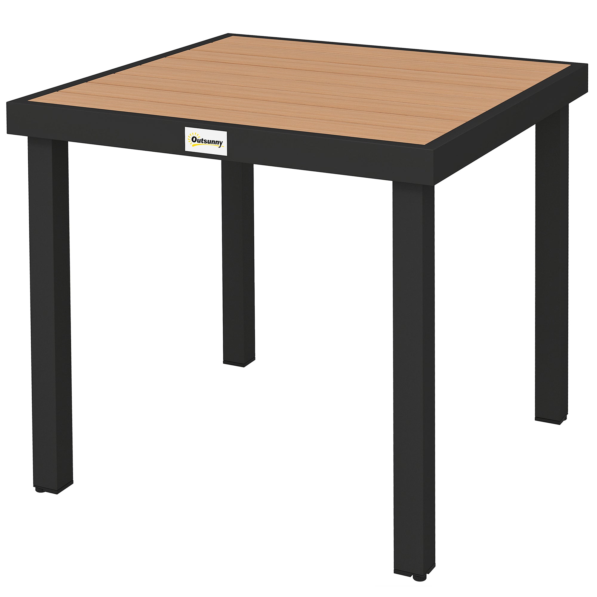 Outsunny Patio Dining Table for 4, Square Aluminum Outdoor Table for Garden Lawn Backyard, Natural