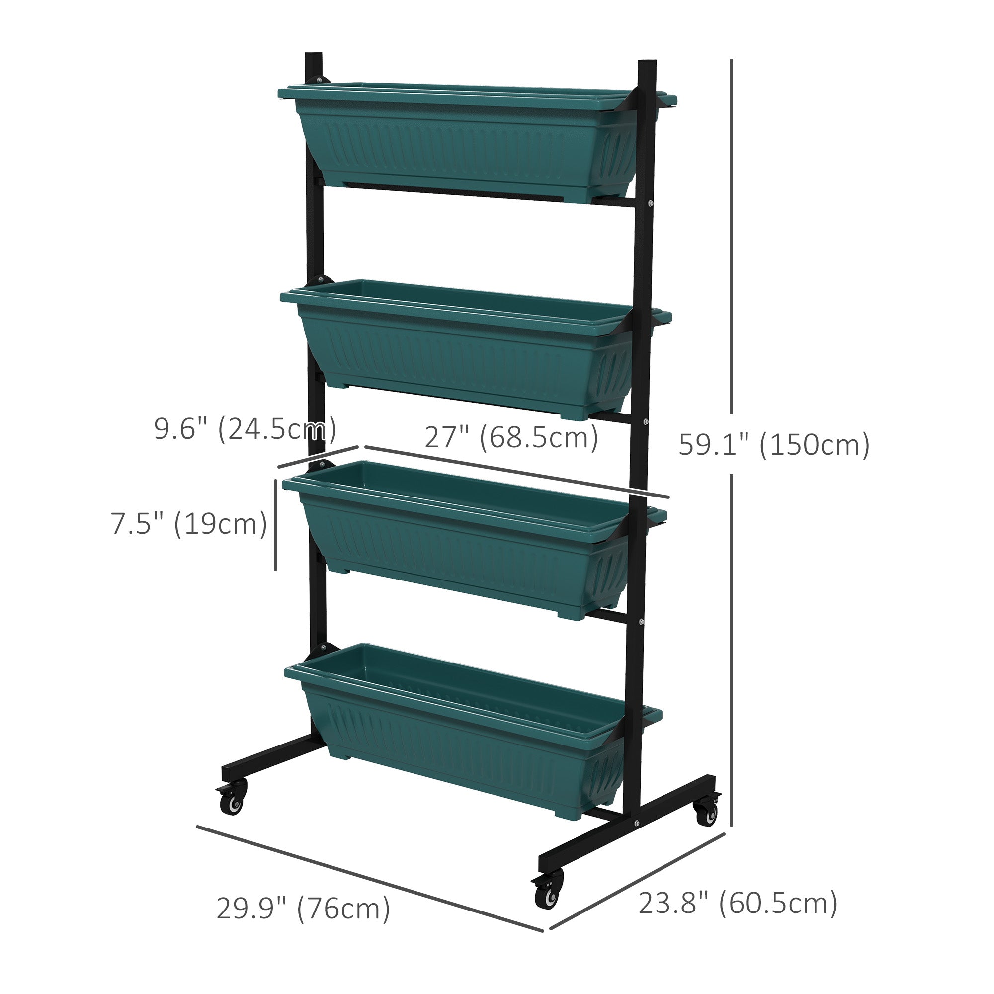 Outsunny 4-Tier Vertical Raised Garden Planter with 4 Boxes, Wheels, Outdoor Plant Stand for Vegetable Flowers, Green
