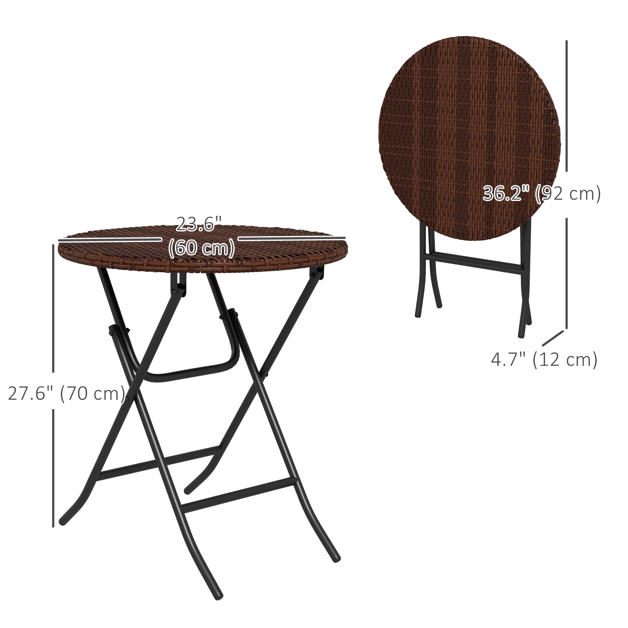 Outsunny Outdoor PE Rattan Foldable End Table, Φ23.6" x 27.6" H, Brown