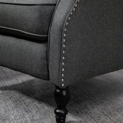 HOMCOM Wingback Reclining Chair with Footrest, Button Tufted Recliner Chair with Rolled Armrests for Living Room, Dark Grey