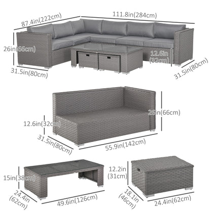 Outsunny 6 PCs Rattan Corner Sofa Set Outdoor Conservatory Furniture Grey