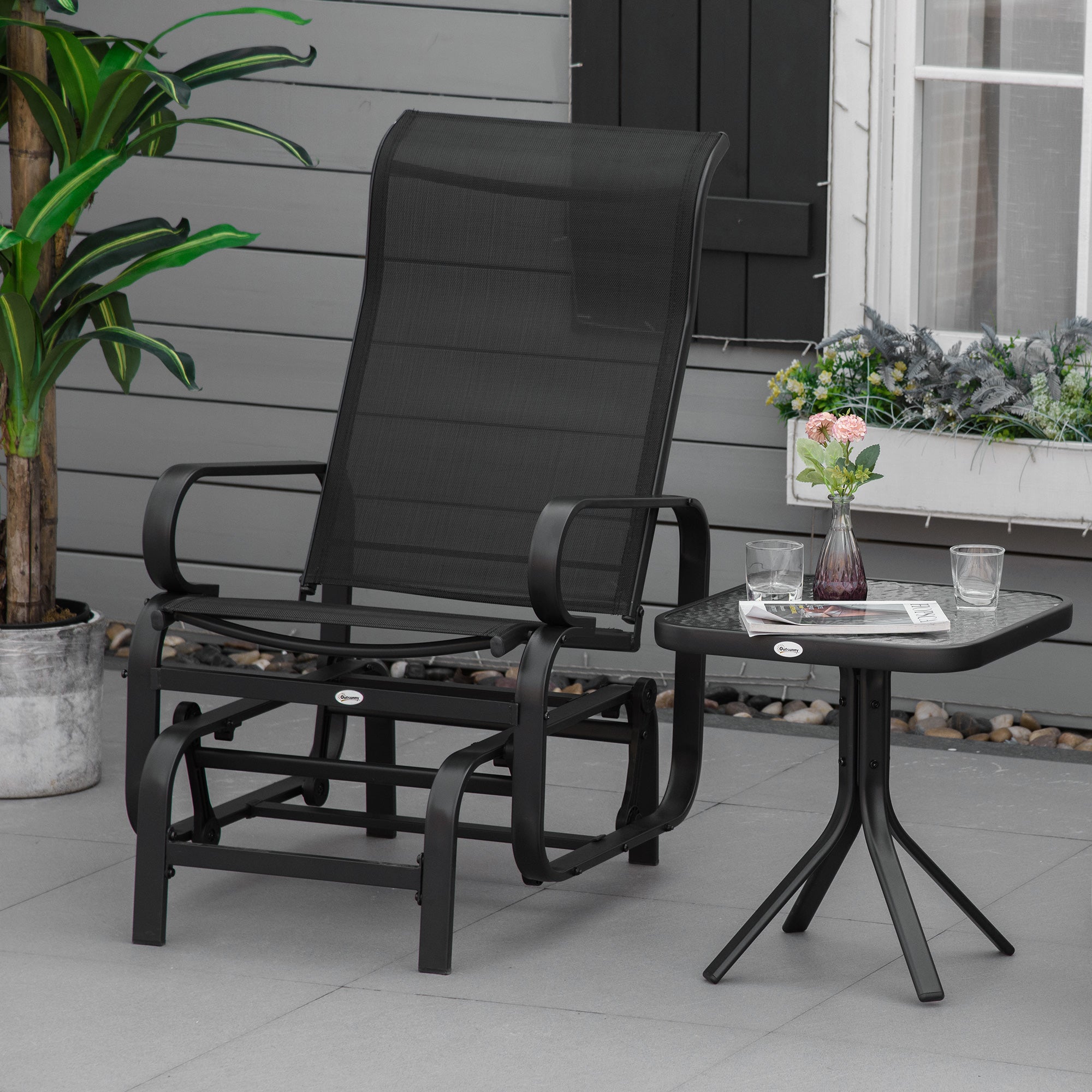 Outsunny Patio Glider with Breathable Mesh Fabric, Outdoor Glider Chair, Garden Rocking Gliding Seat for Patio, Yard, Porch, Black