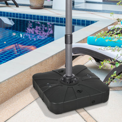 Outsunny Fillable Cantilever Patio Umbrella Base with Wheels, Heavy-duty Offset Umbrella Weights with Spouts and Cross Base, 285lbs Sand or 220lbs Water Filled, Black