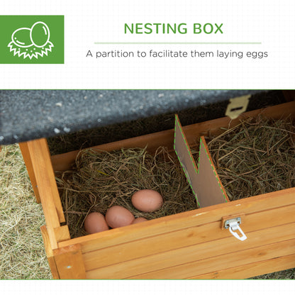 PawHut 2-Tier Chicken Coop, Wooden Hen House, Poultry Habitat Outdoor Backyard with Removable Tray, Nesting Box, Outside Run, Ramp, 71"x36"x31"