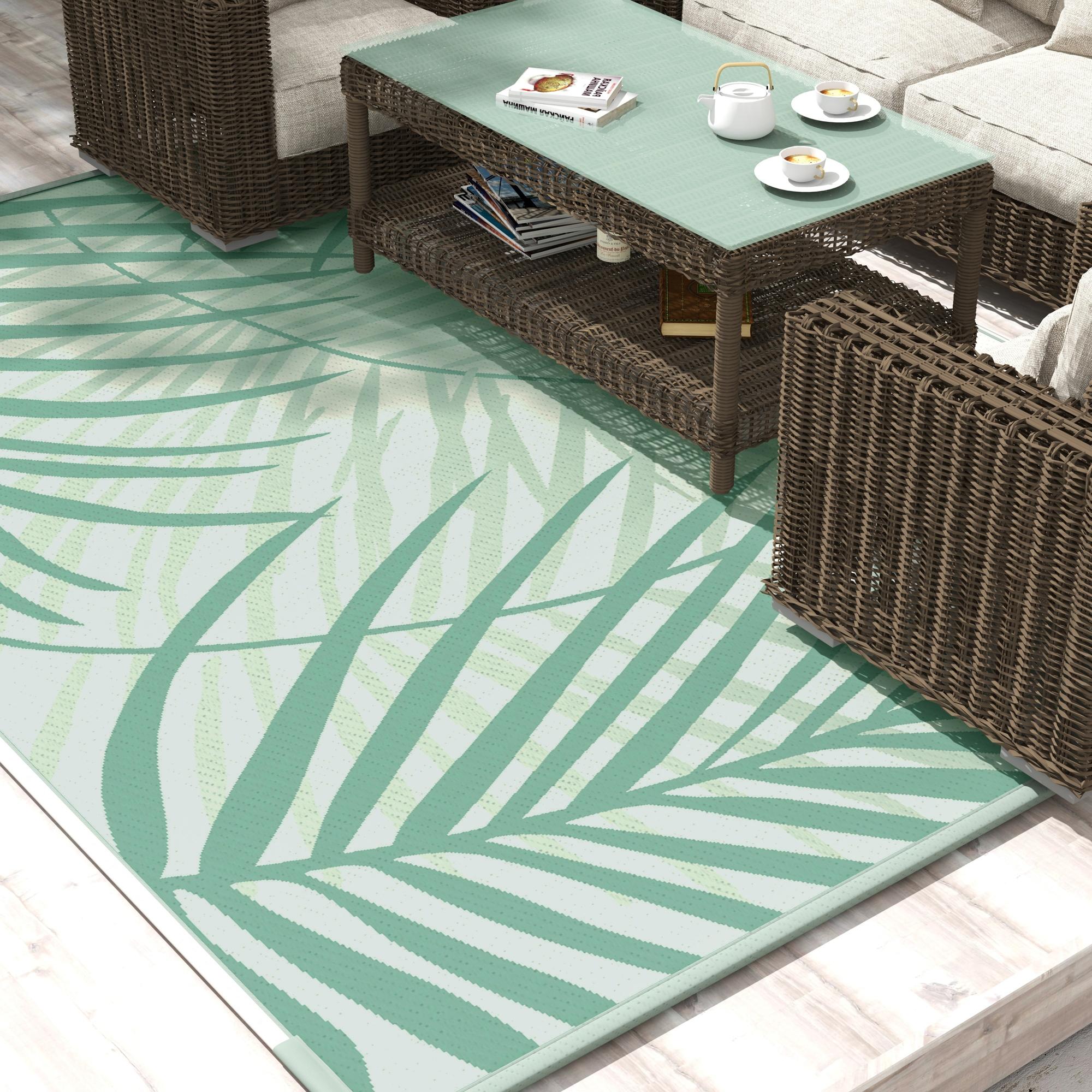 Outsunny Reversible Outdoor Rug with Carry Bag, 9' x 12' Waterproof Rug, Portable RV Camping Carpet for Backyard