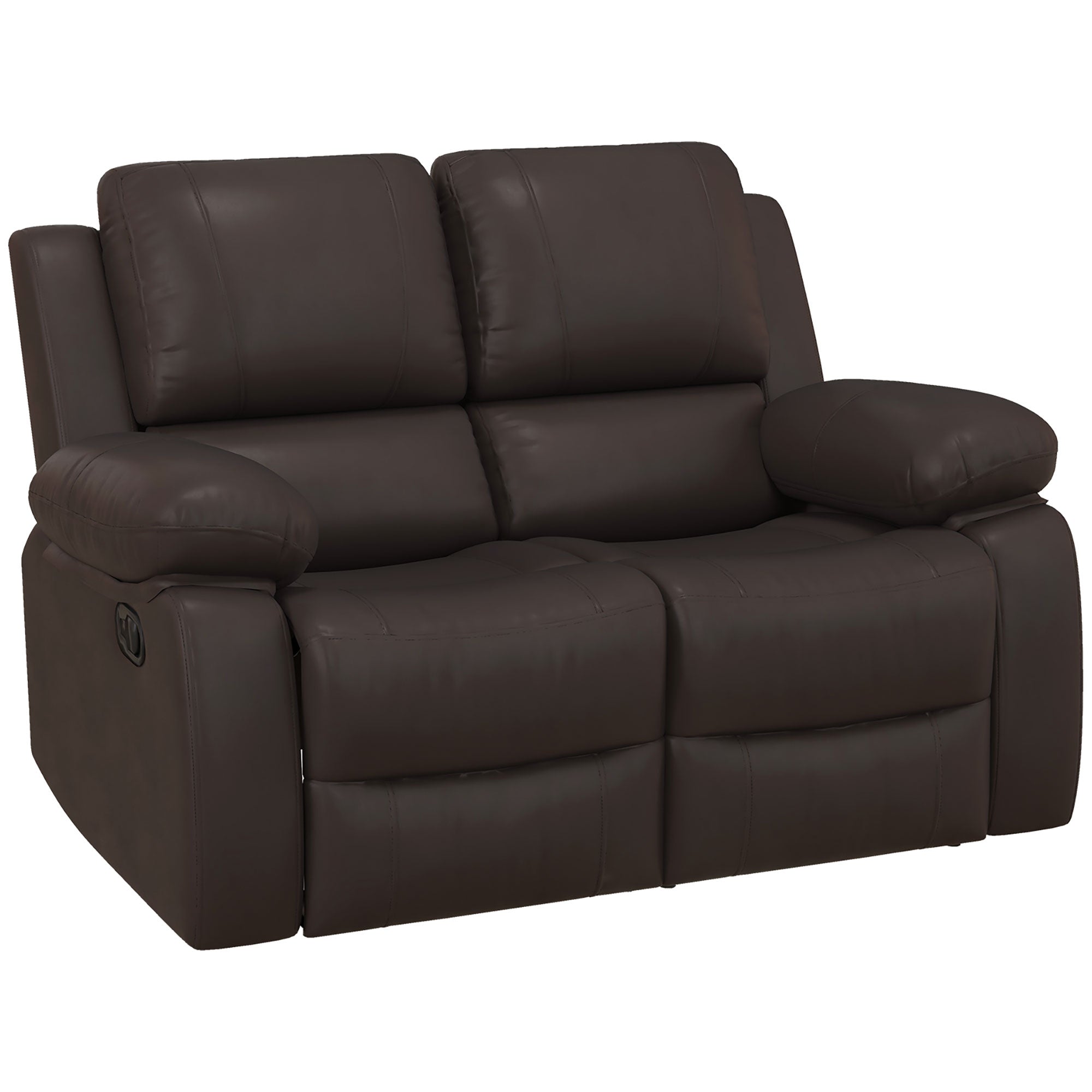 HOMCOM PU Leather Manual Recliner Sofa, Double Reclining Loveseat with Pullback Control Footrest for Living Room, Brown