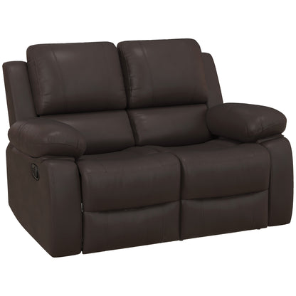 HOMCOM PU Leather Manual Recliner Sofa, Double Reclining Loveseat with Pullback Control Footrest for Living Room, Brown