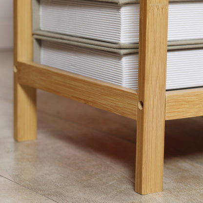 HOMCOM Bamboo Side Table with Drawer and Storage Shelf, Slim End Table Nightstand for Small Spaces, Natural