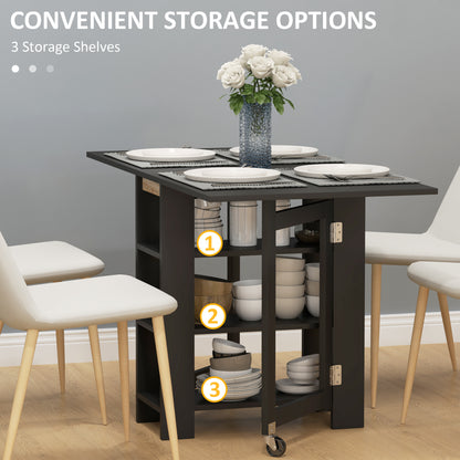 HOMCOM Folding Dining Table with Storage, Drop Leaf Kitchen Table for Small Spaces, Black