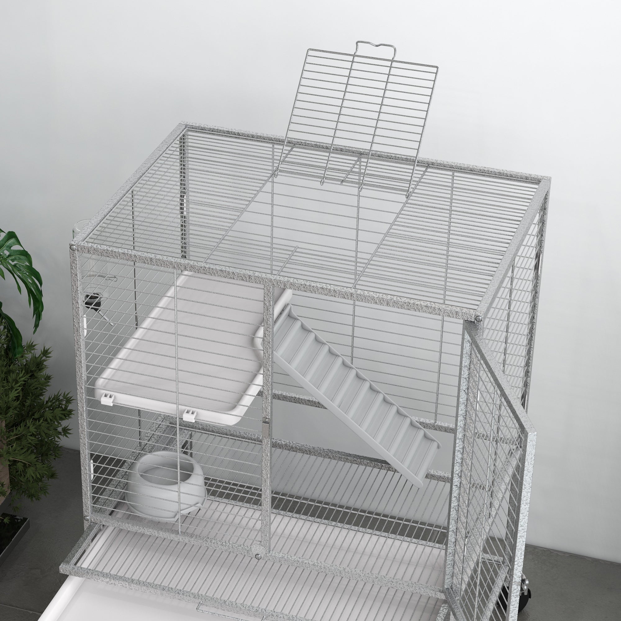 PawHut Rolling Small Animal Cage 34"H Chinchilla Cage for Ferrets, Squirrels w/ Removable Tray, Storage Shelf, Black