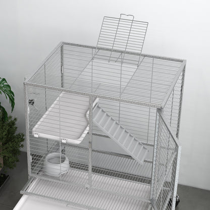 PawHut Rolling Small Animal Cage 34"H Chinchilla Cage for Ferrets, Squirrels w/ Removable Tray, Storage Shelf, Black