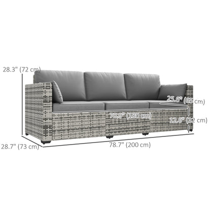Outsunny 3-Seater Outdoor Sofa with Cushions, PE Rattan Conversation Patio Couch with Pillows for Garden, Poolside, Grey