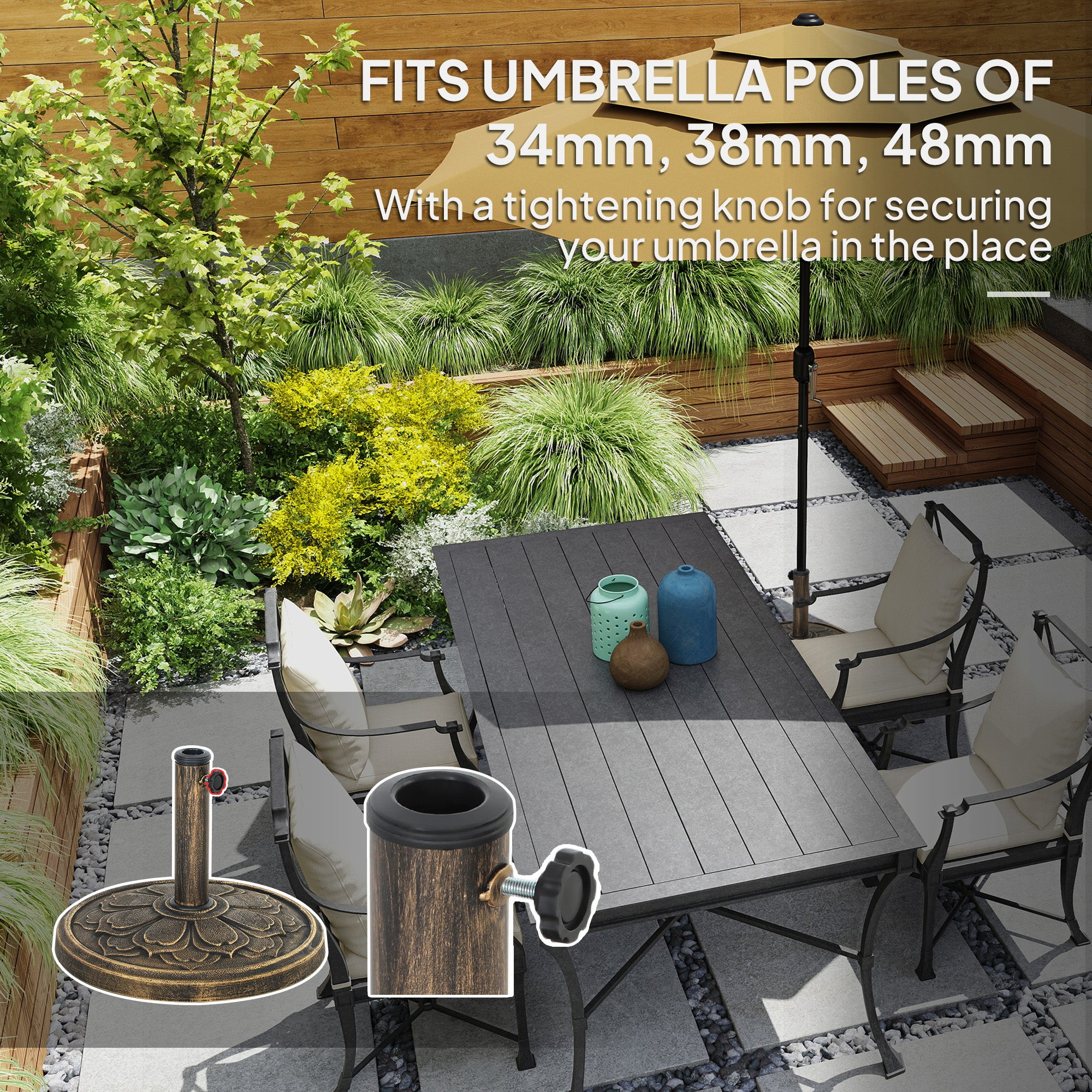 Outsunny Round Patio Umbrella Base, 26 lbs Resin Umbrella Stand Base, Outdoor Umbrella Stand for 1.3"/1.5"/1.9" Umbrella Poles for Outdoor, Lawn, Poolside, Bronze