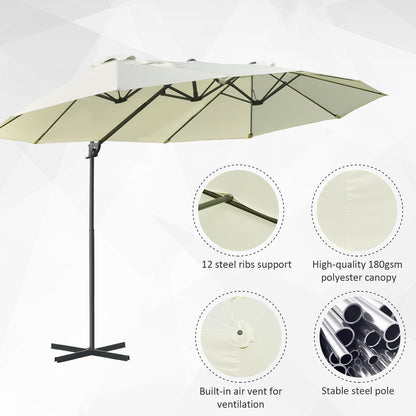 Outsunny Outdoor Patio Umbrella Offset Cantilever Umbrella with Twin Canopy Sunshade Umbrella with Lift Beige
