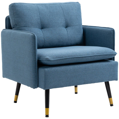HOMCOM Modern Armchair, Upholstered Accent Chair with Tufted Back Cushion and Steel Legs for Living Room, Bedroom, Blue