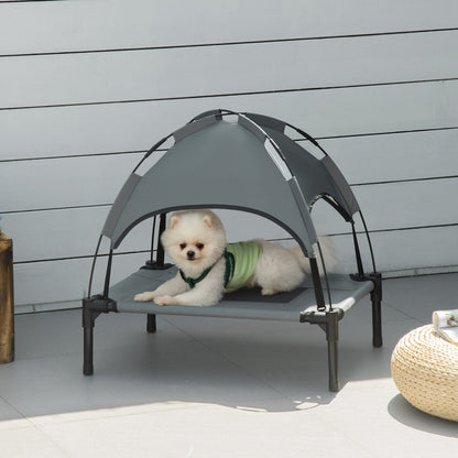 PawHut Elevated Cooling Pet Bed Portable Raised Dog Cot with Canopy for Small-Sized Dogs, Grey