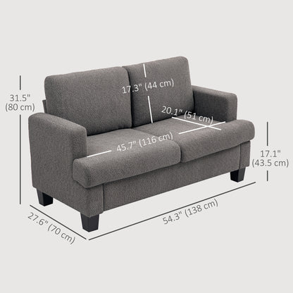 HOMCOM 54.3" Loveseat Sofa, 2 Seater Sofa with Removable Cushions, Small Couch with Solid Wood Frame for Living Room, Dark Grey