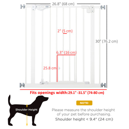 PawHut Pet Gate Extra Wide Press-Mounted with Cat Door, Auto Closing Pet Gate for Stair, Hallway, 29-32 Inch, White